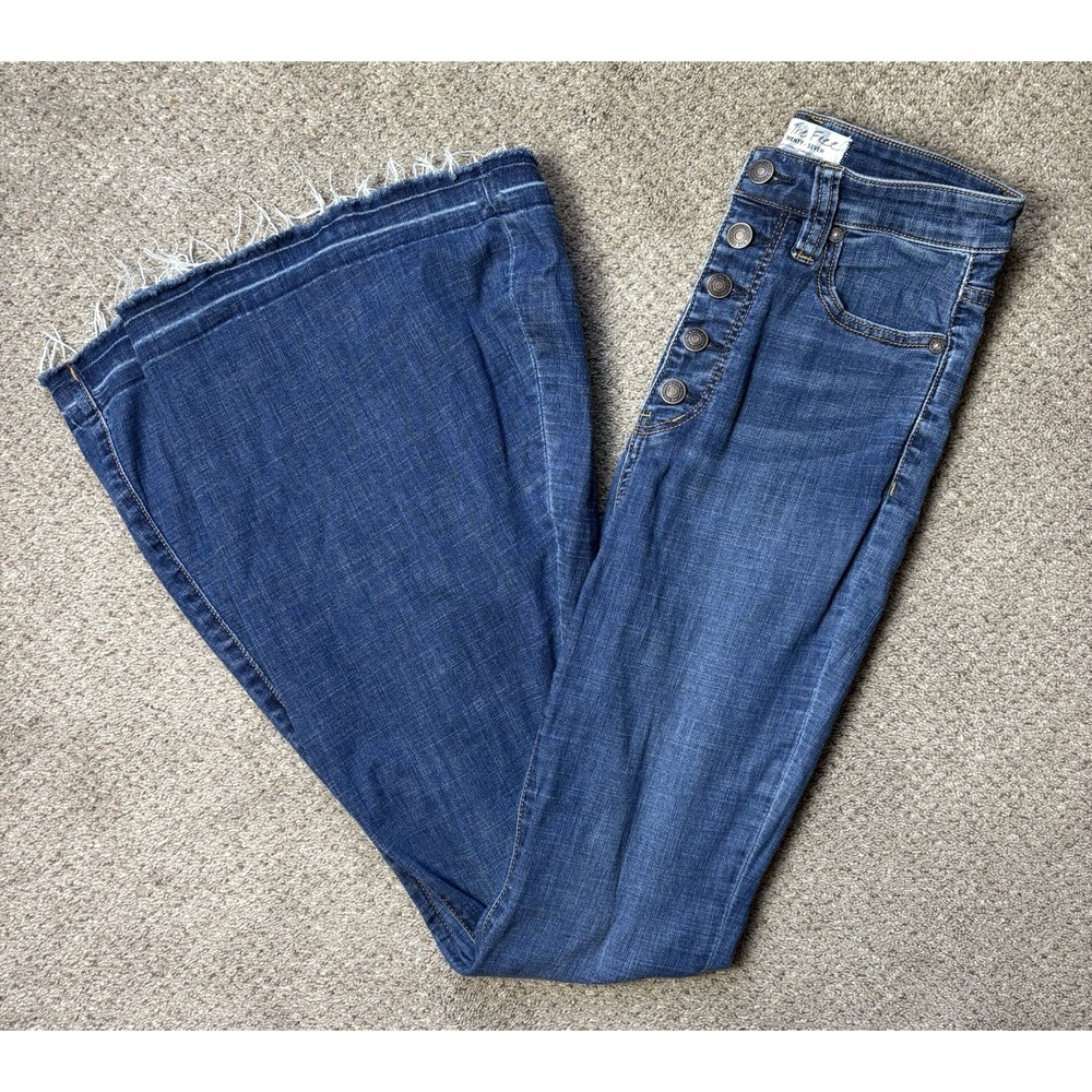 We The Free Extreme Flare Jeans Women's 27 Blue Denim Bell Bottoms Button Fly
